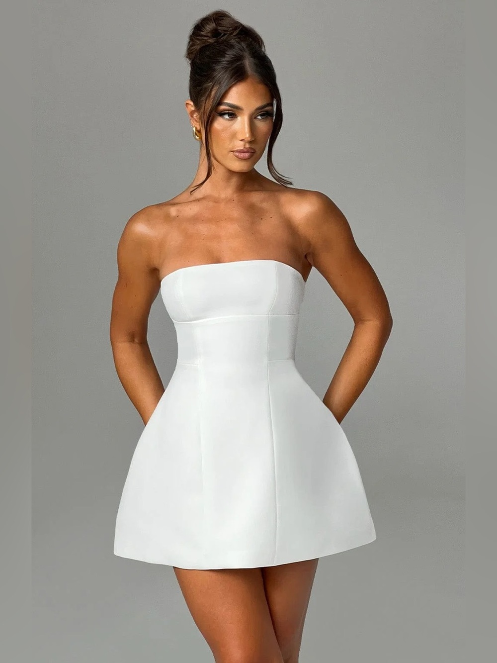 Strapless Ivory Mini Dress,XS,BABYBOO